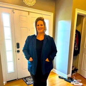 Navy tweed, one button blazer. Size XXL